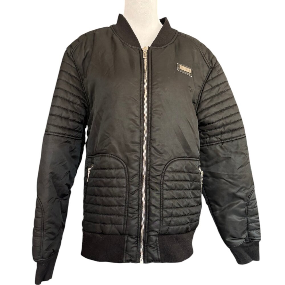 Rebel Minds‎ Women's black puffer coat bomber jacket full zip sz XL EUC